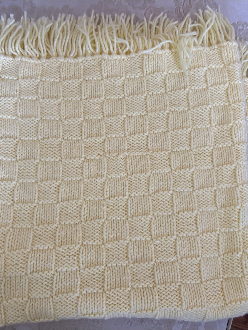Soft Yellow Hand Knit Throw Lap Blanket - Cozy Home Bedding Baby Nursery 37”x37”